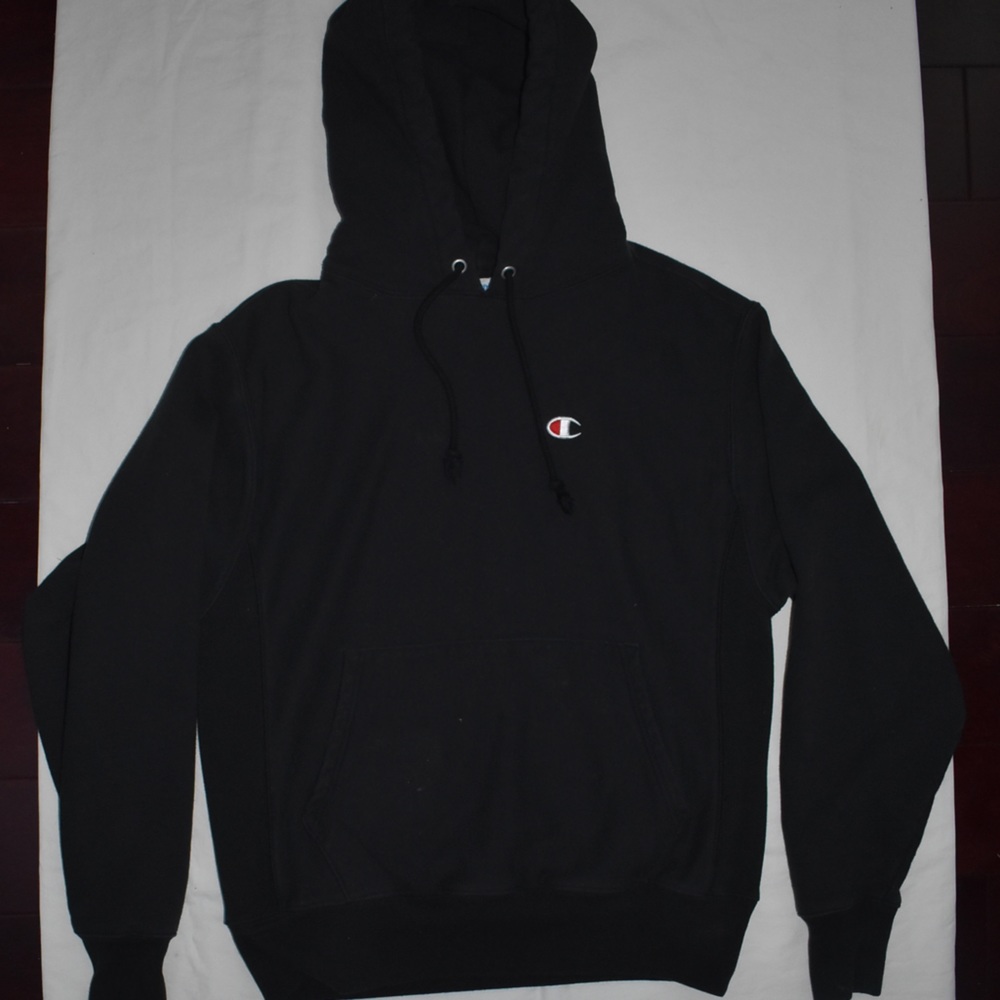 Medium Champion Reverse Weave hoodie in black.